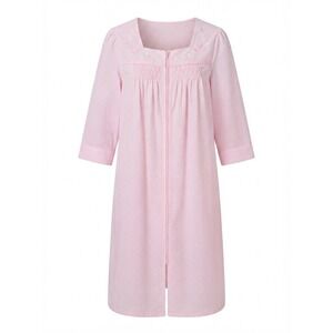 Miss Elaine Pink Seersucker Zip Front Robe Housecoat Floral Embroidery 3X